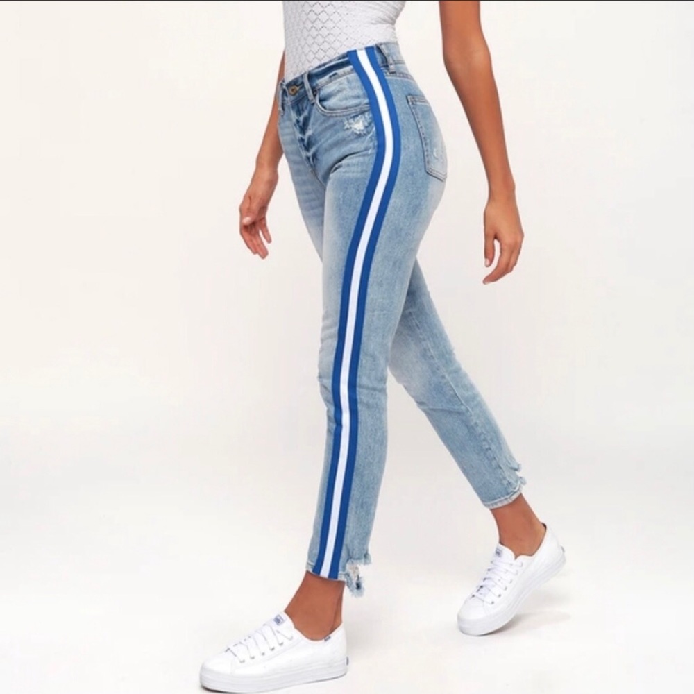 NEW PISTOLA Nico Striped Distressed Straight Jeans